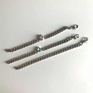 C&C LUXURY Bundle 3 Crystal Chain Bracelets Silver